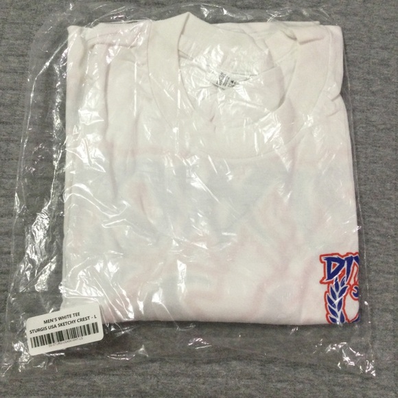 Dixxon White Sturgis USA Sketchy Blue and Red Crest Graphic Men’s T-Shirt Size L - Picture 6 of 7